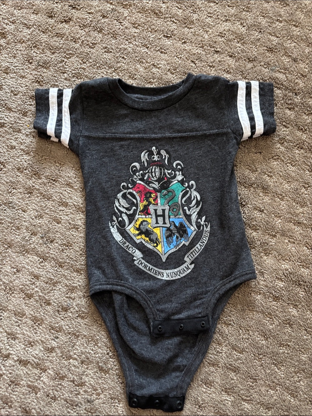 Charcoal Gray Kids One-Piece Bodysuit with Hogwarts Crest